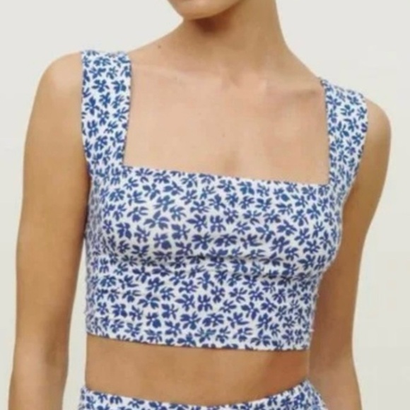 Reformation Rika Crop Top & Wrap Skirt Two-Piece Set in Bombay Blue/White SZ XL - Picture 3 of 9